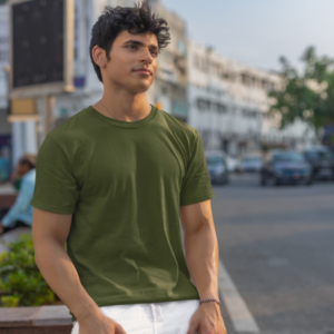 Olive Green Cotton Round Neck T-Shirts