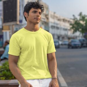 Lime Yellow Cotton Round Neck T-Shirt