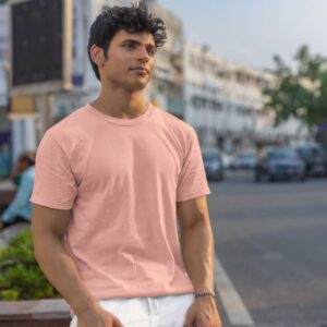 Peach Cotton Round Neck T-Shirt