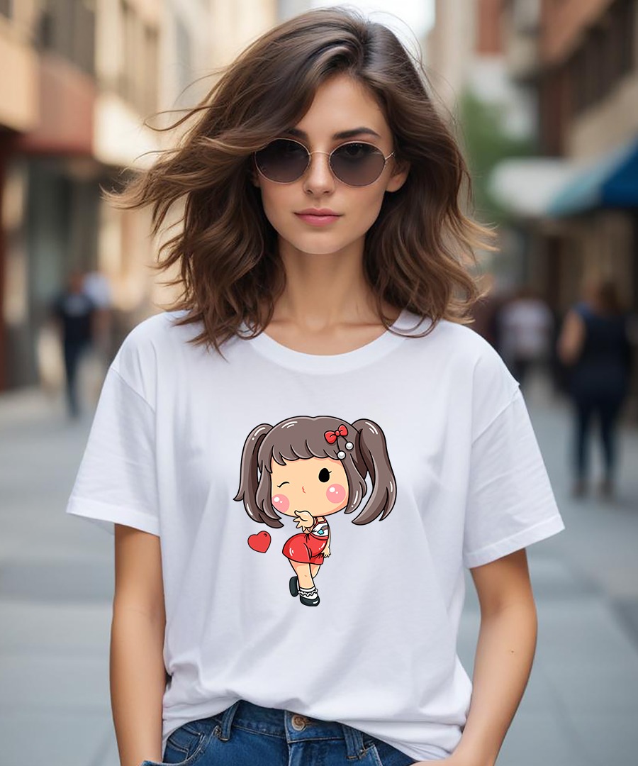 Cute Blushing Girl Design | Custom Printed T-Shirt