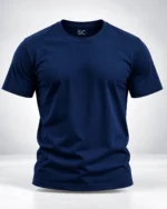 Navy Blue Plain 100% Cotton Regular Fit T-Shirt | SYC