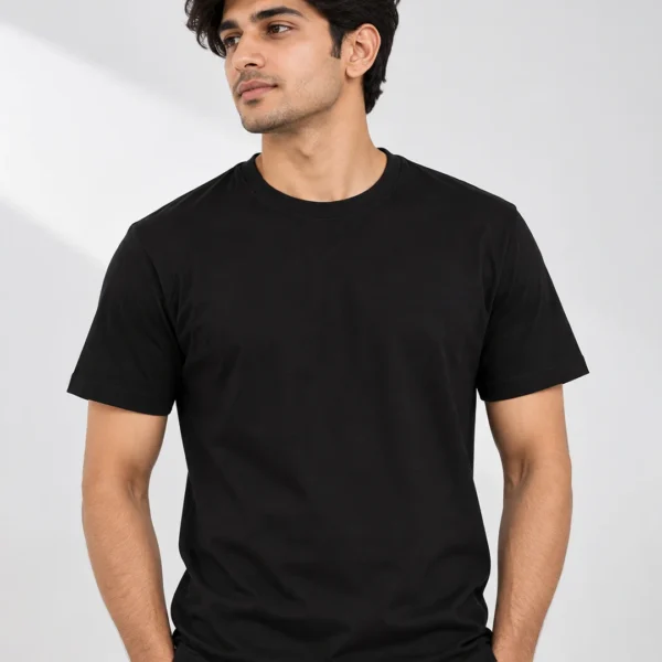 Plain 100% Cotton Regular Fit T-Shirt – Black