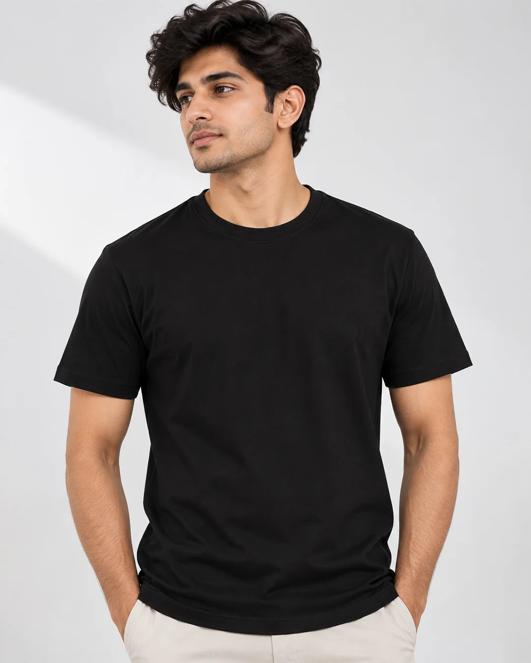 Plain 100% Cotton Regular Fit T-Shirt – Black