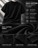 Black Plain 100% Cotton Regular Fit T-Shirt | SYC - Image 4