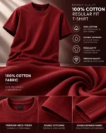 Maroon Plain 100% Cotton Regular Fit T-Shirt | SYC - Image 4