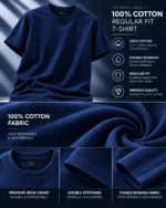 Navy Blue Plain 100% Cotton Regular Fit T-Shirt | SYC - Image 3